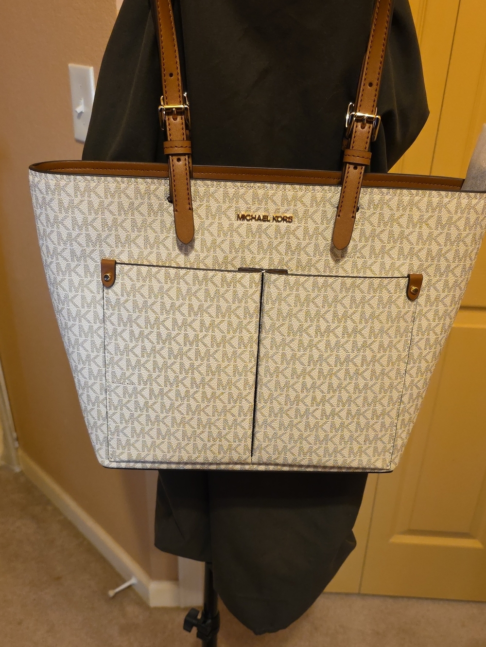 Michael Kors Vanilla Signature MK Tote with Acorn Trim
